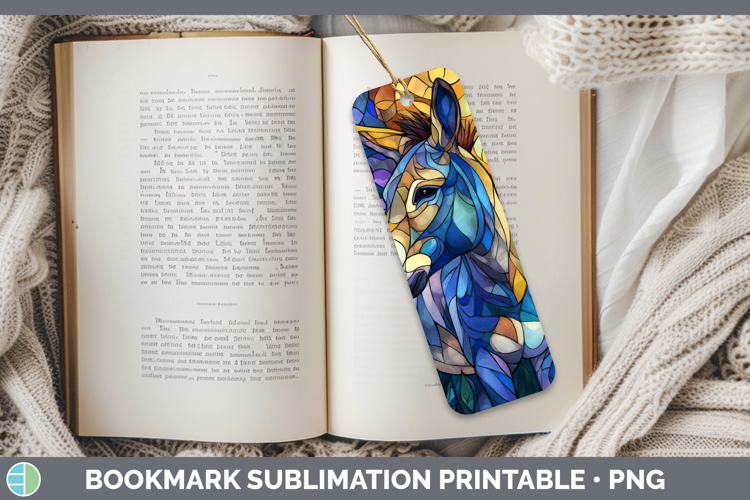 Donkey Bookmark Farm Stained Glass Flowers Sublimation Print