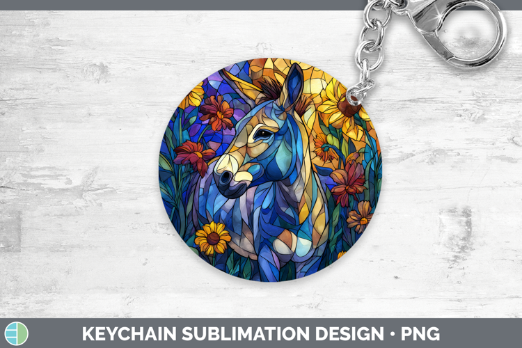 Donkey Keychain Farm Stained Glass Flowers Sublimation Keyri