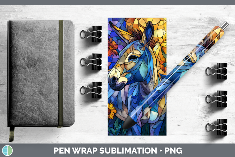 Donkey Pen Wrap Farm Stained Glass Flowers Sublimation Pen D