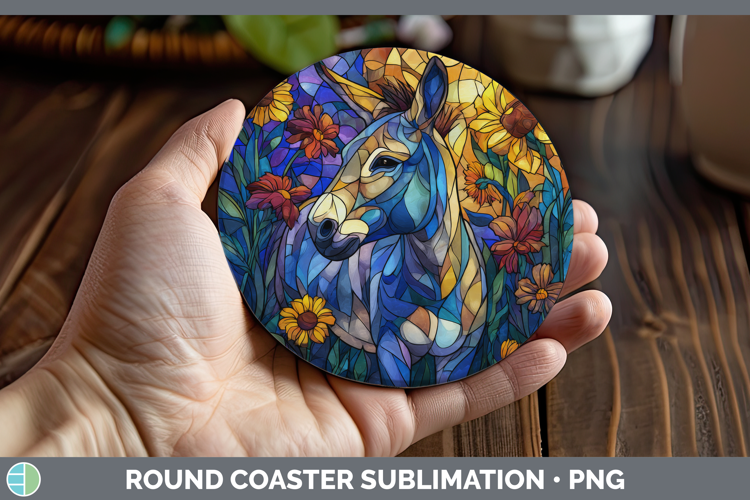 Donkey Round Coaster Farm Stained Glass Flowers Sublimation