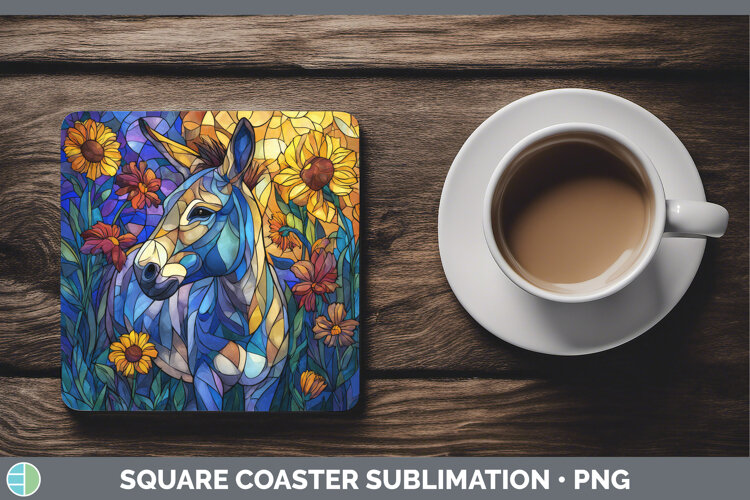 GorgeousFarm Stained Glass Flowers Square Coaster design.