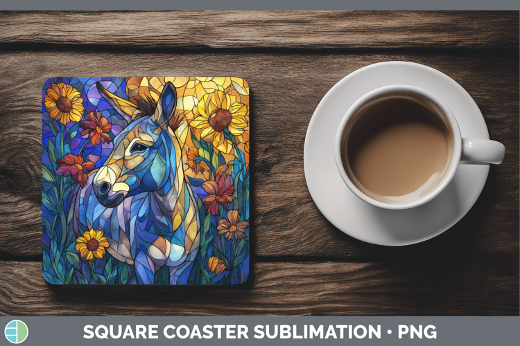 Donkey Square Coaster Farm Stained Glass Flowers Sublimation