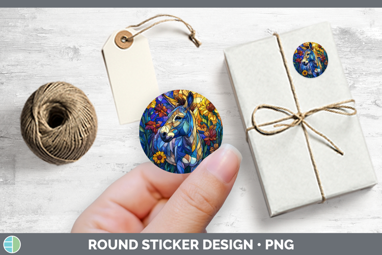 Farm Stained Glass Flowers Donkey Stickers | Round Labels De