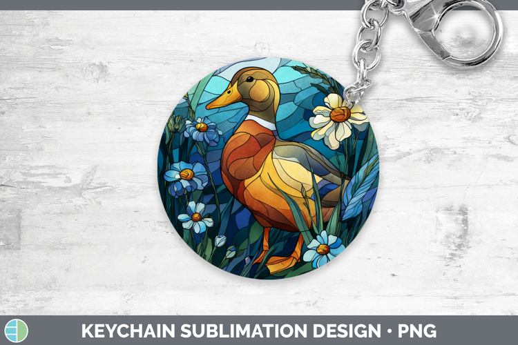 Duck Keychain Farm Stained Glass Flowers Sublimation Keyring