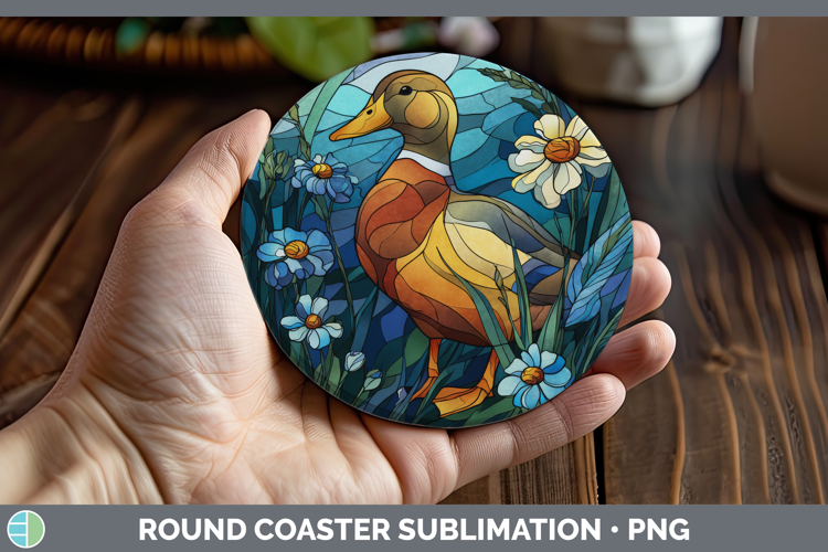 Duck Round Coaster Farm Stained Glass Flowers Sublimation Co