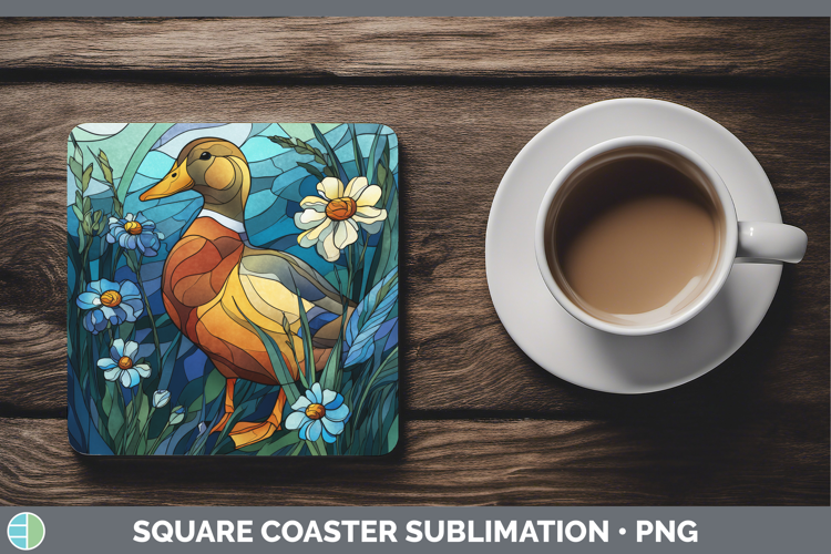 Duck Square Coaster Farm Stained Glass Flowers Sublimation C