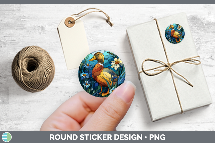 Farm Stained Glass Flowers Duck Stickers | Round Labels Desi