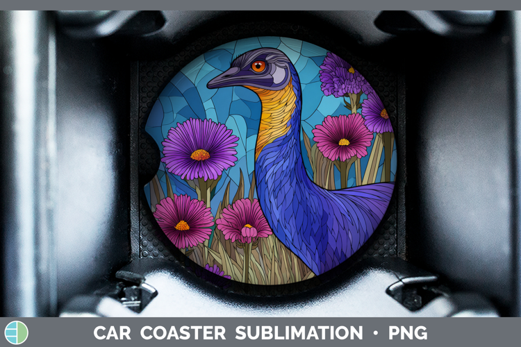 Emu Car Coaster Farm Stained Glass Flowers Sublimation Desi