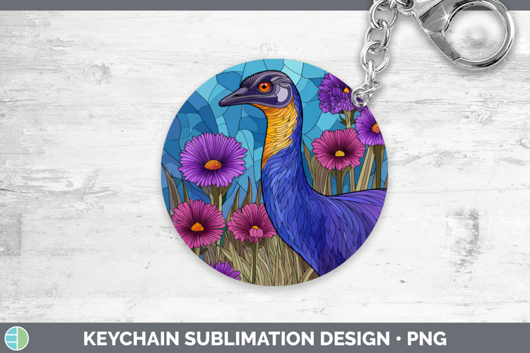 Emu Keychain Farm Stained Glass Flowers Sublimation Keyring