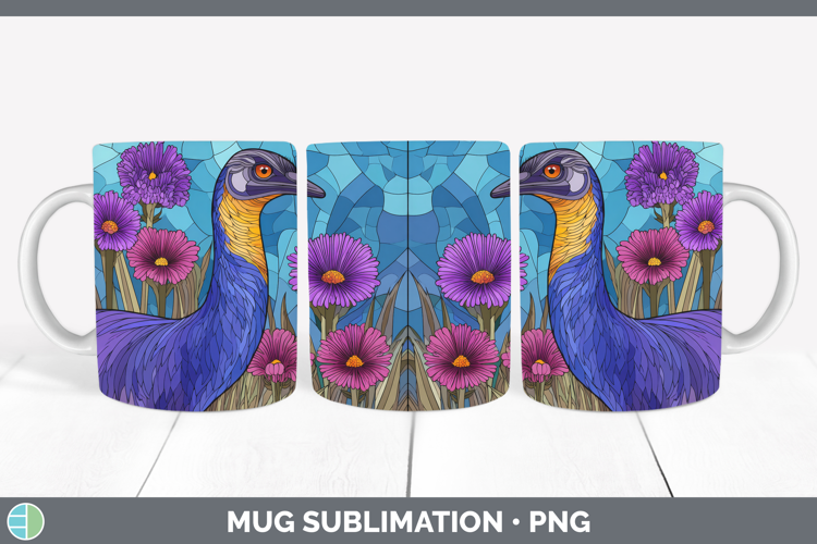 Emu Mug Wrap Farm Stained Glass Flowers Sublimation Coffee C