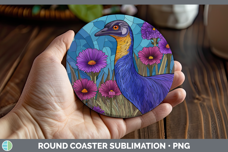 Emu Round Coaster Farm Stained Glass Flowers Sublimation Coa