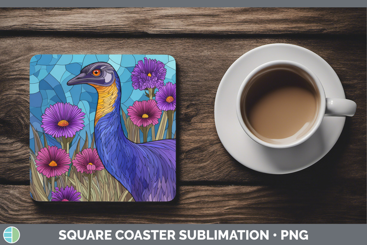 Emu Square Coaster Farm Stained Glass Flowers Sublimation Co