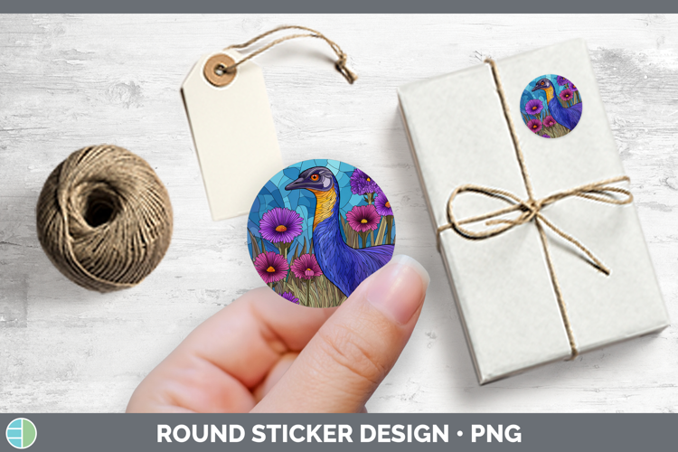 Farm Stained Glass Flowers Emu Stickers | Round Labels Desig