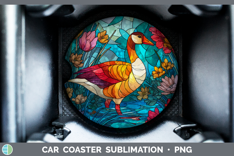 Goose Car Coaster Farm Stained Glass Flowers Sublimation De