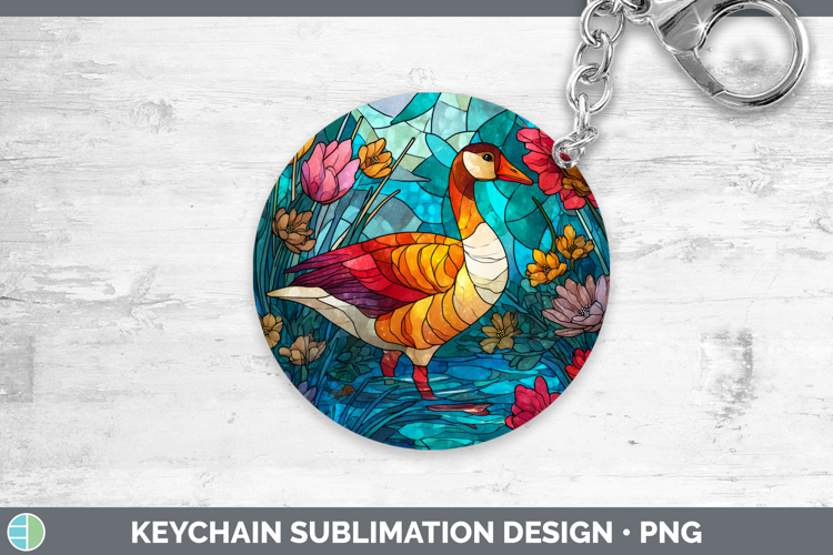 Goose Keychain Farm Stained Glass Flowers Sublimation Keyrin