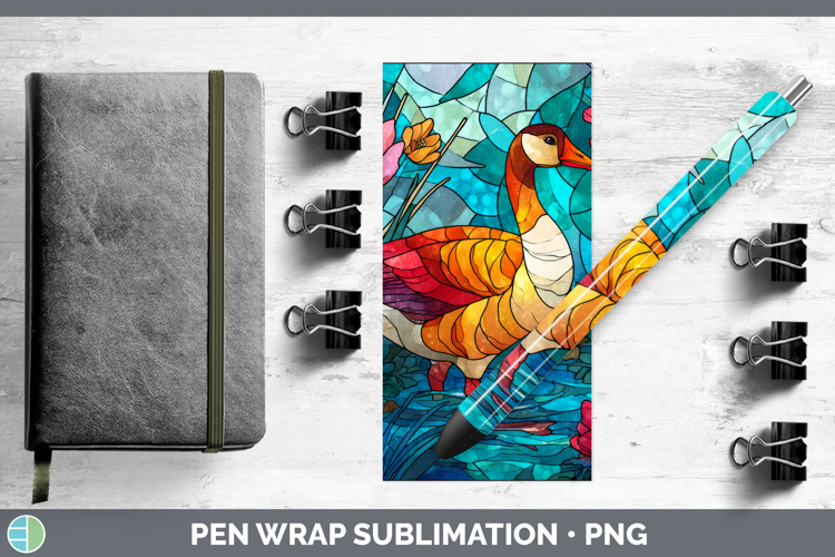 Goose Pen Wrap Farm Stained Glass Flowers Sublimation Pen De
