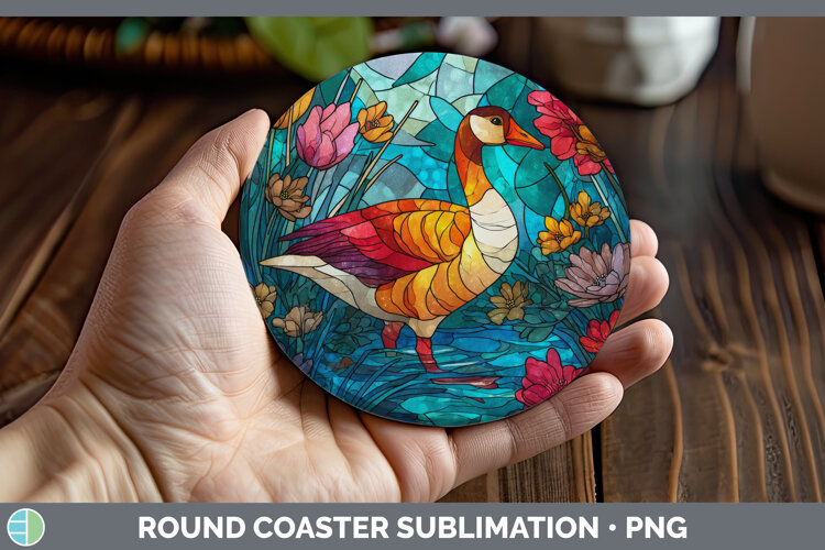 GorgeousFarm Stained Glass Flowers Round Coaster design.