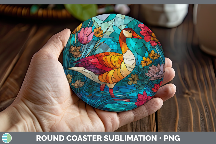Goose Round Coaster Farm Stained Glass Flowers Sublimation C