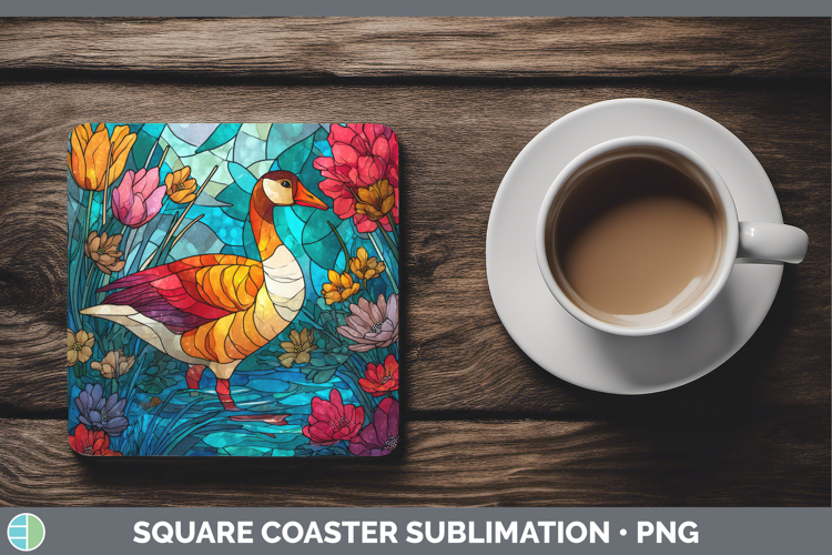 Goose Square Coaster Farm Stained Glass Flowers Sublimation