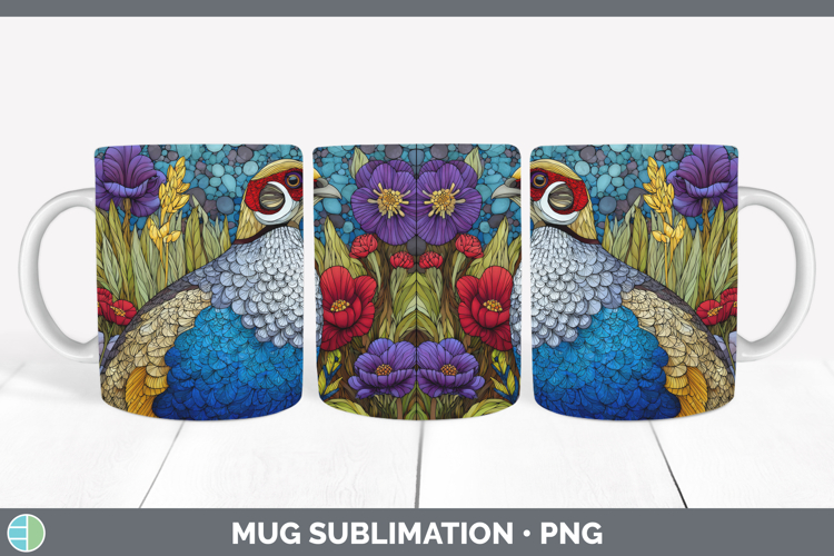 Guinea Hen Mug Wrap Farm Stained Glass Flowers Sublimation C