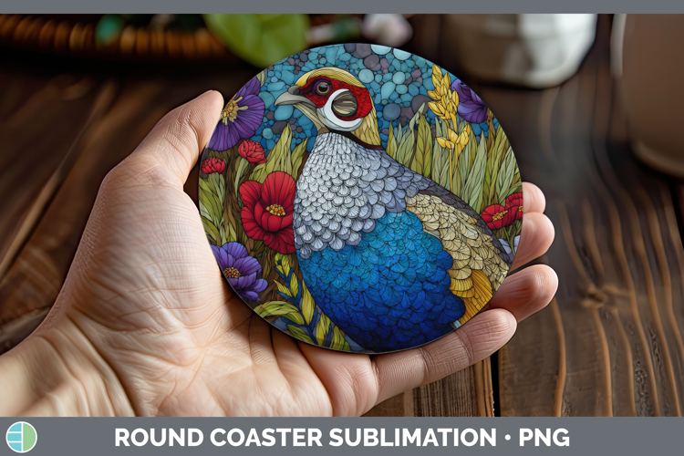 Guinea Hen Round Coaster Farm Stained Glass Flowers Sublimat
