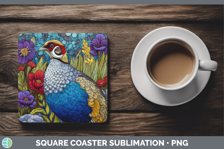 Guinea Hen Square Coaster Farm Stained Glass Flowers Sublima