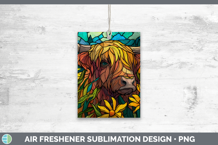Highland Cow Air Freshener Farm Stained Glass Flowers Sublim