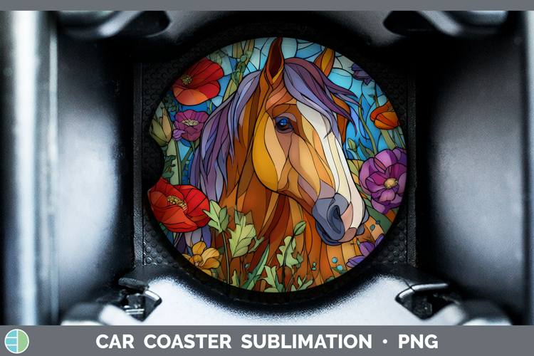 Horse Car Coaster Farm Stained Glass Flowers Sublimation De