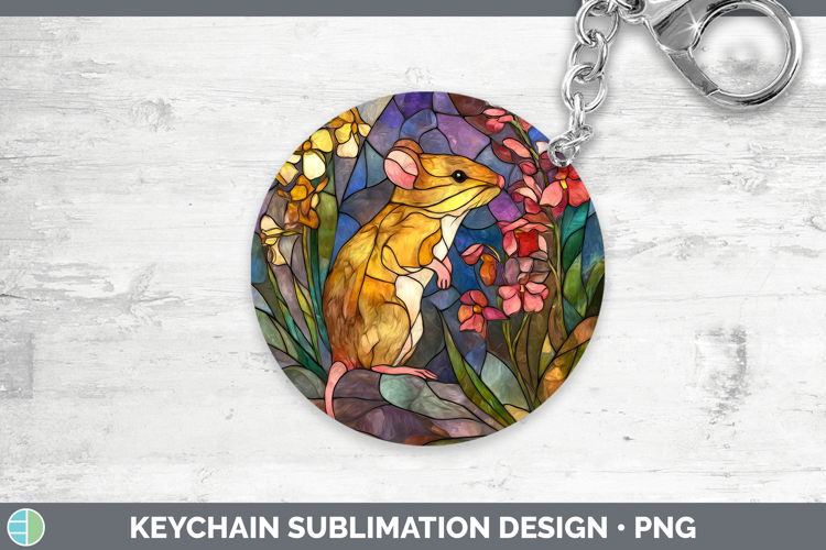 Mouse Keychain Farm Stained Glass Flowers Sublimation Keyrin