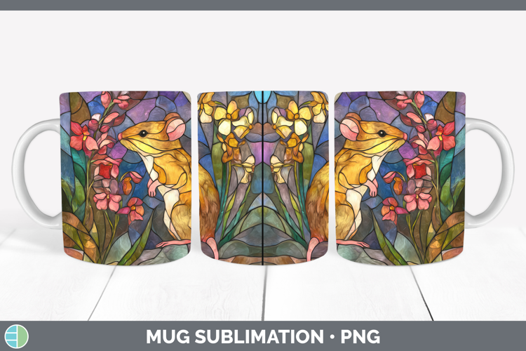 Mouse Mug Wrap Farm Stained Glass Flowers Sublimation Coffee