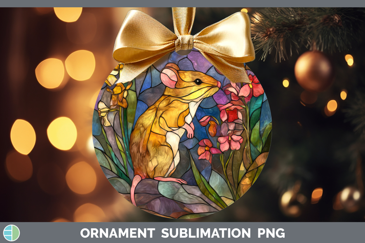 Mouse Ornament Farm Stained Glass Flowers Sublimation Bauble