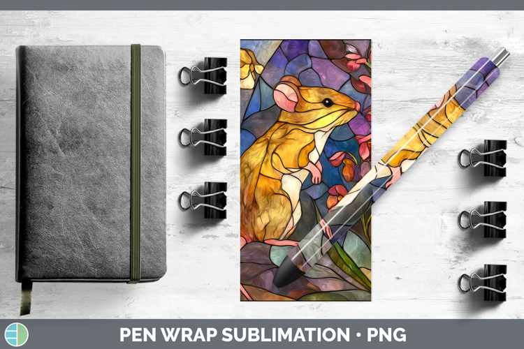 Mouse Pen Wrap Farm Stained Glass Flowers Sublimation Pen De