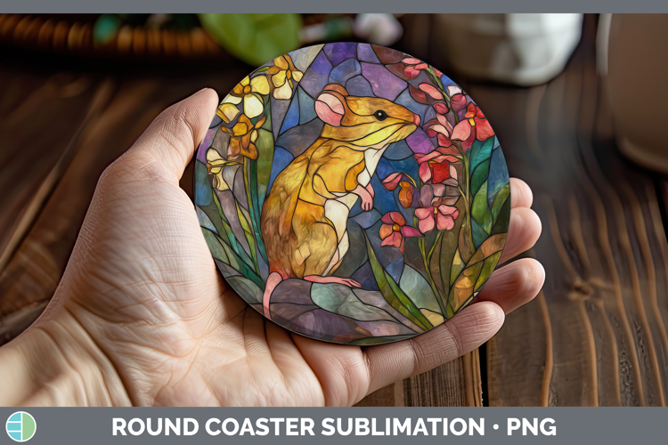 Mouse Round Coaster Farm Stained Glass Flowers Sublimation C