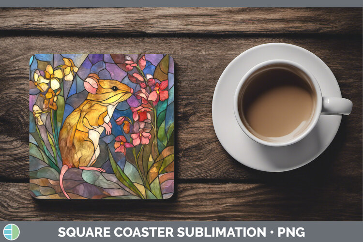 GorgeousFarm Stained Glass Flowers Square Coaster design.