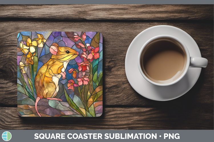 Mouse Square Coaster Farm Stained Glass Flowers Sublimation