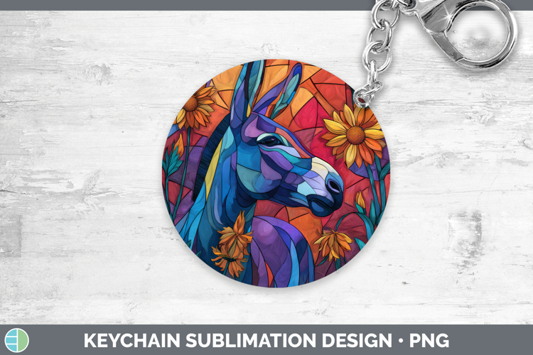 Mule Keychain Farm Stained Glass Flowers Sublimation Keyring