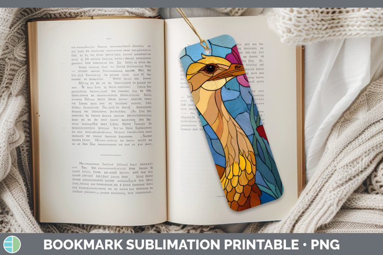 Ostrich Bookmark Farm Stained Glass Flowers Sublimation Prin