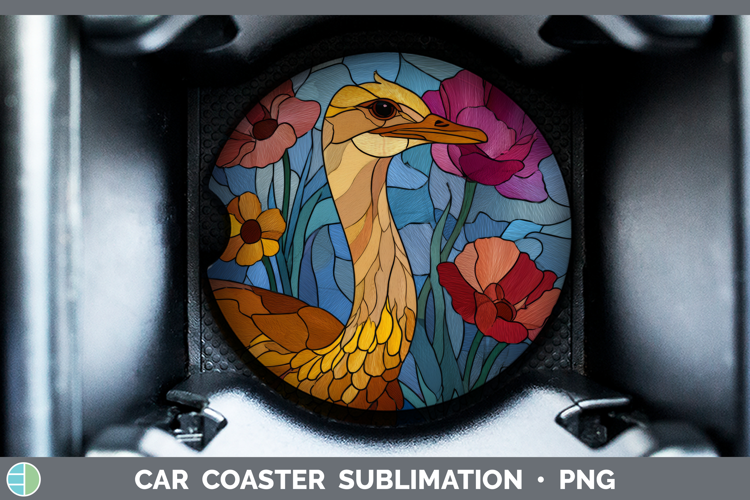 Ostrich Car Coaster Farm Stained Glass Flowers Sublimation