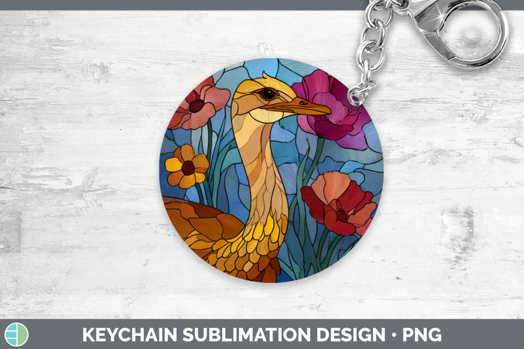 Ostrich Keychain Farm Stained Glass Flowers Sublimation Keyr