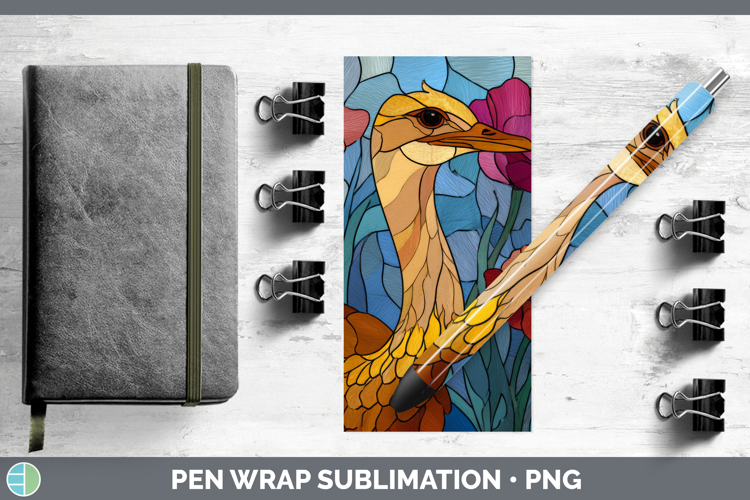 Ostrich Pen Wrap Farm Stained Glass Flowers Sublimation Pen