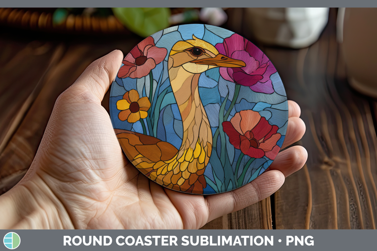 Ostrich Round Coaster Farm Stained Glass Flowers Sublimation