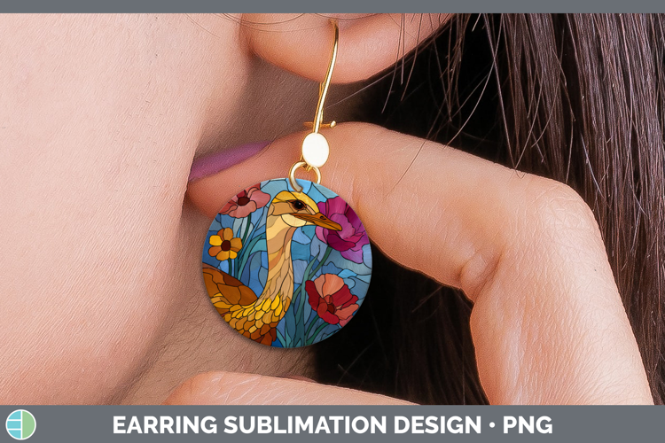 Ostrich Round Earrings Farm Stained Glass Flowers Sublimatio