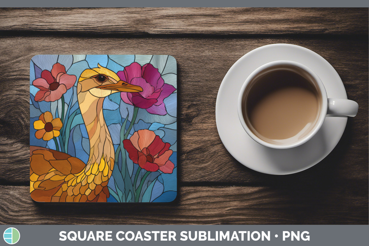 Ostrich Square Coaster Farm Stained Glass Flowers Sublimatio