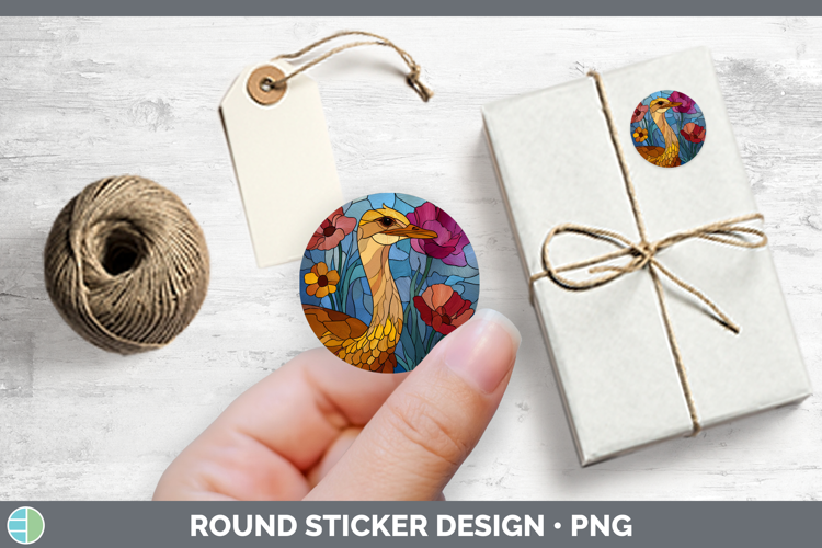 Farm Stained Glass Flowers Ostrich Stickers | Round Labels D