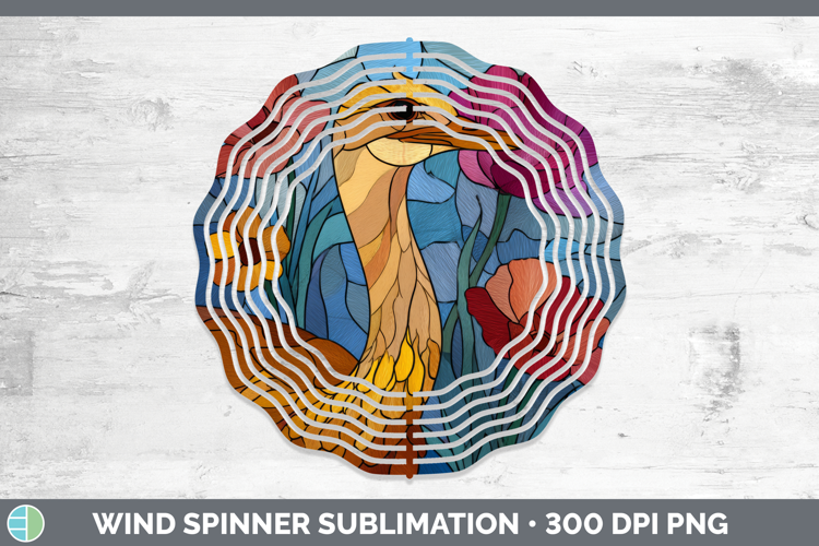 Ostrich Wind Spinner Farm Stained Glass Flowers Sublimation