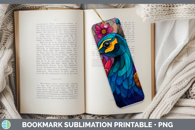 Peacock Bookmark Farm Stained Glass Flowers Sublimation Prin