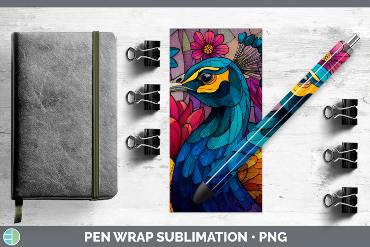 Peacock Pen Wrap Farm Stained Glass Flowers Sublimation Pen