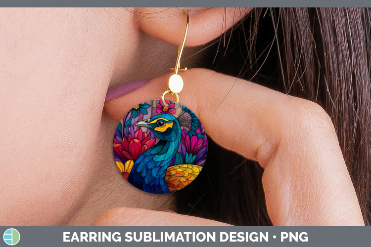 Peacock Round Earrings Farm Stained Glass Flowers Sublimatio