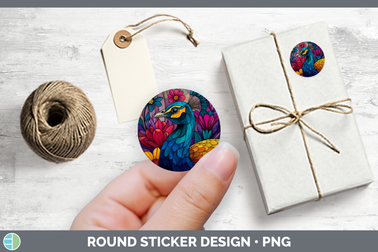 Farm Stained Glass Flowers Peacock Stickers | Round Labels D
