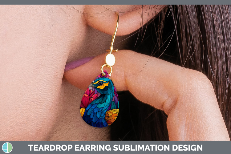 Peacock Teardrop Earrings Farm Stained Glass Flowers Sublima